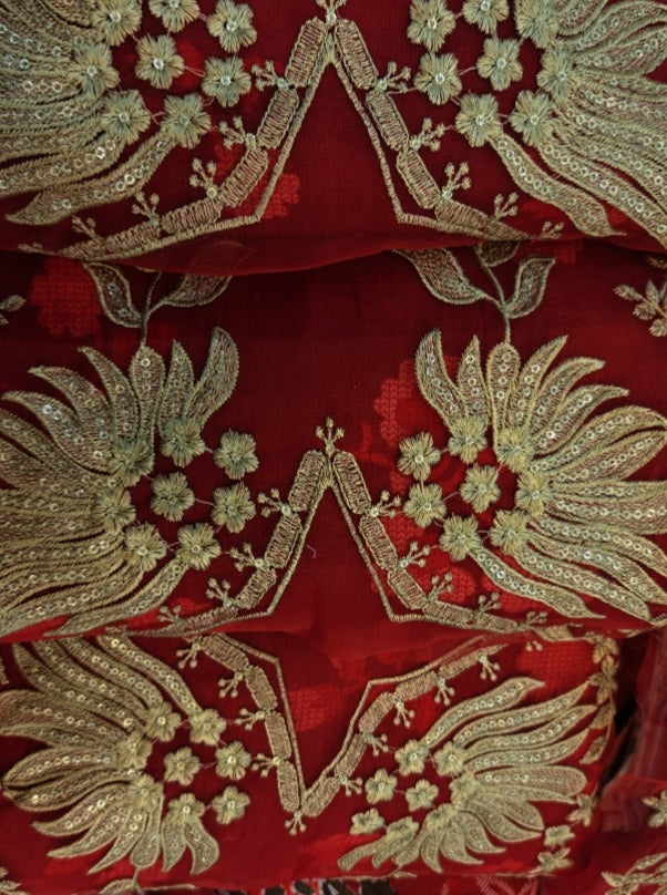3 pcs print article along with paches ready to wear 4 sided corner Embroidered duppta