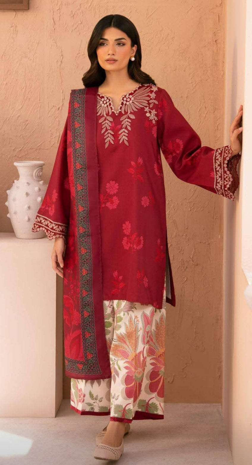 3 pcs print article along with paches ready to wear 4 sided corner Embroidered duppta